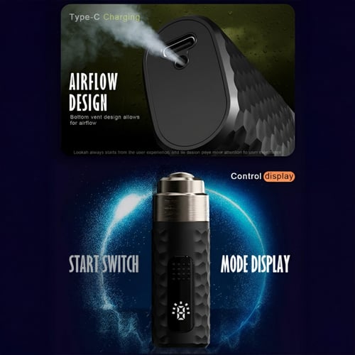 Lookah Python wax vaporizer infographic highlighting Type-C charging, bottom vent airflow design for smooth draws, start switch, and mode display, premium 710 coil dab pen with user-focused design for a cannabis wax vaping experience.