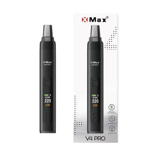 XMax v4 Pro portable vaporizer is shown alongside its packaging