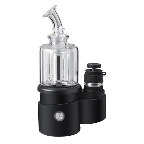 Crossing Core XL E-Rig with black power base, clear glass bubbler and atomizer with carb cap