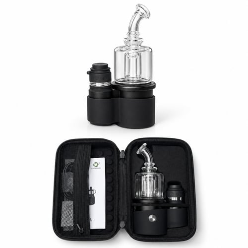 Crossing Core XL E-Rig shown assembled above its open black carrying case with the full kit inside