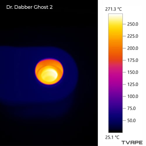 Dr. Dabber Ghost 2 dab pen - a thermal picture of the heating chamber area. The image was taken at Yellow temperature setting.