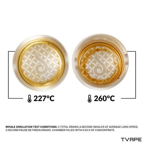 Close up image of wax in Dr. Dabber Switch 2 chamber after being vaporized at lowest and highest temperature