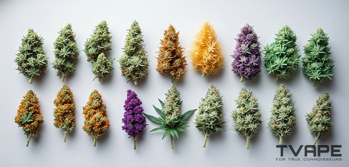 Different cannabis strains shown alongside each other