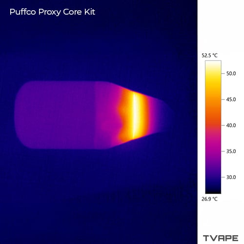 Puffco Proxy Core Kit vaporizer - a close-up thermal image of the body of the device after a session on the highest temperature