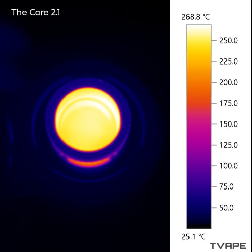 The Core 2.1 close up image with a thermal camera of the heating chamber after a session on 270°C