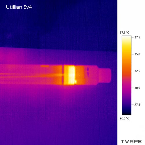 Utillian 5 (V4) wax pen - a thermal image of the vaporizer's body after a full session on a highest voltage setting.