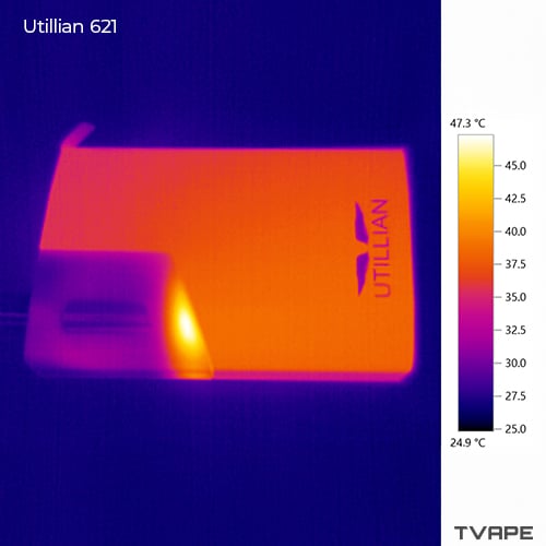 Thermal camera view of Utillian 621 temperature during a session.
