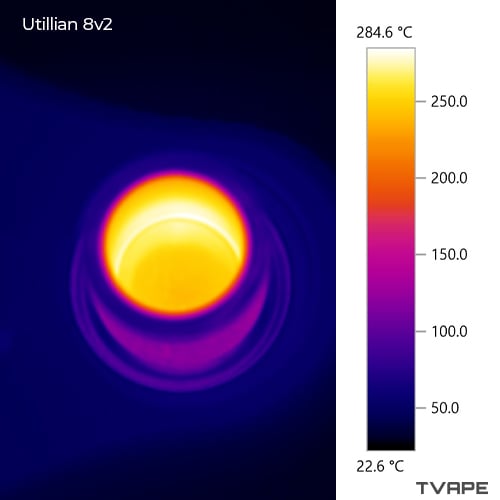 Utillian 8 v2 close up image with a thermal camera of the heating chamber after a session on 270°C