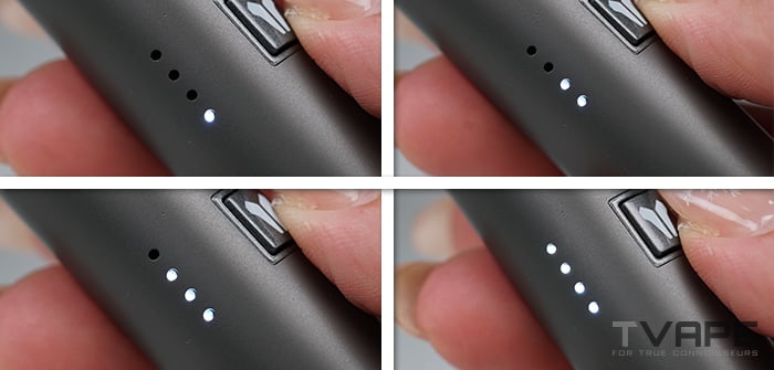 A close-up photo of the LED indicators in a Tronian Gammatron dab pen