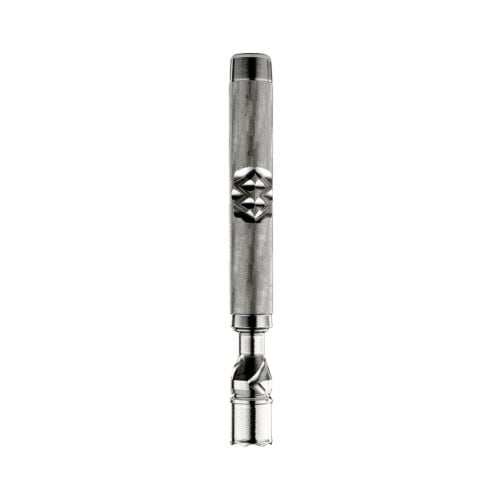 Steel-colored DynaVap M7 portable vaporizer, with a condenser cap, ensuring efficient cooling and vapor retention in compact dry herb devices.
