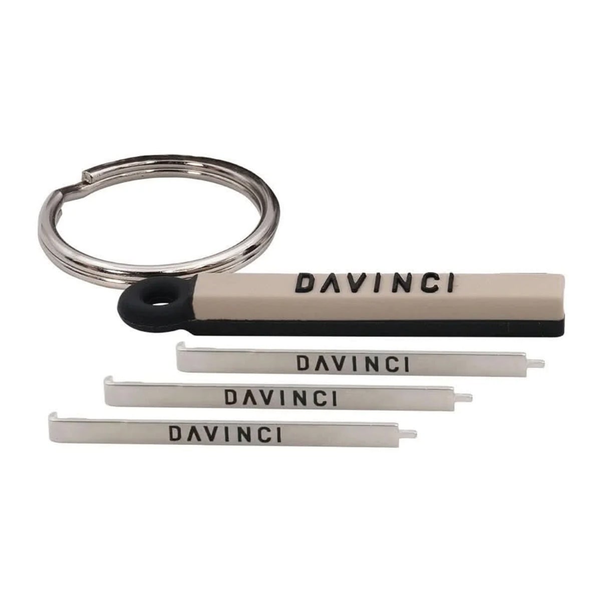 DaVinci MIQRO Pick Tool (3-Pack) with three metal picks, silicone sleeve, and keychain ring