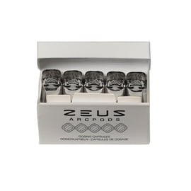 Packaging box of Zeus WaxPods, displaying multiple silver cylindrical pods arranged in a row, with the "Zeus Arcpods" logo visible on the front.