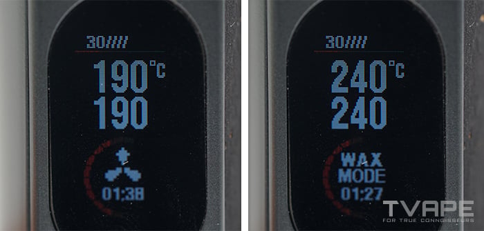AirVape Legacy Pro 2 vaporizer - LED display that shows current temperature settings, session timer and wax/herb modes indication