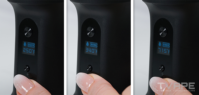 Ispire Daab E Rig Temperature Settings shown with LED indicators