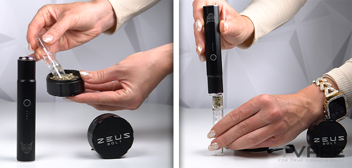 Linx Saber weed vaporizer - dry herb filling into the chamber