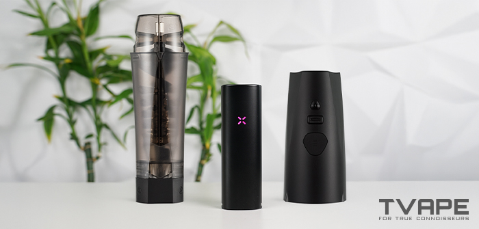 Pax 4 vaporizer is shown with the Zeus Xtruder and Zeus Xtruder E-Module grinders