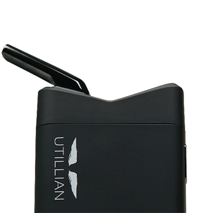 Close up of Utillian dry herb vaporizer and its mouthpiece