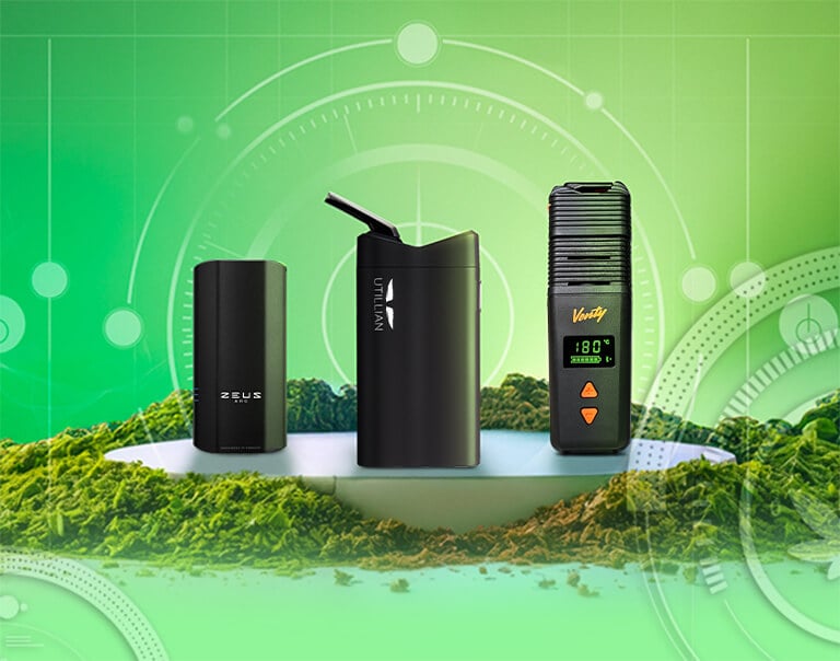 Bannière vaporisateurs d’herbes : Gros plan sélectionné des vapes à herbes.