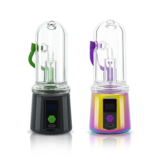 Bomb Aerix E Rig - vue de face - Les options de couleur noir et arc-en-ciel sont placées l'une à côté de l'autre.