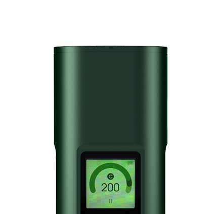 Vaporisateur portable Arizer Solo 3 vert avec écran numérique réglé à 200 °C, offrant un contrôle précis de la température pour des sessions de vapeur constantes