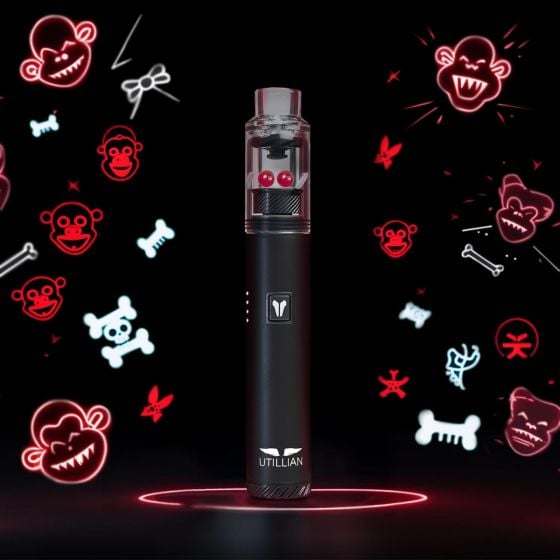 Utillian 6 dab pen with ruby terp pearls inside the glass heating chamber