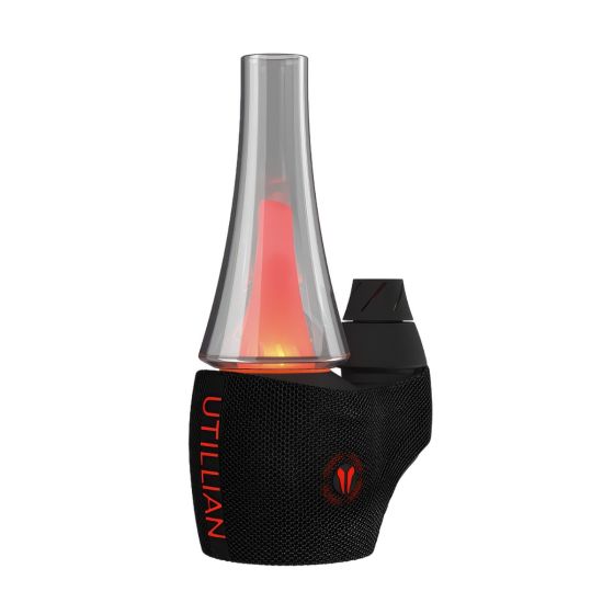 Utillian 8 Turbo electric dab rig in Black with glass bubbler glowing red and dual spinner carb cap