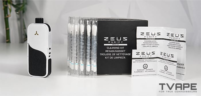 AirVape Legacy Core vaporizer is shown with the Zeus Purify cleaning kit