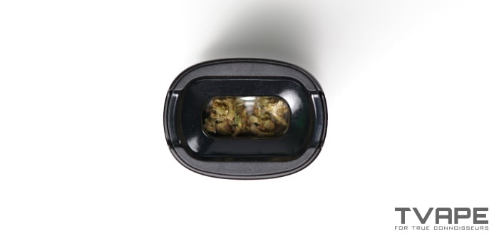 Pax 4 vaporizer - a close-up view of the heating chamber with the dry herb filled in inside