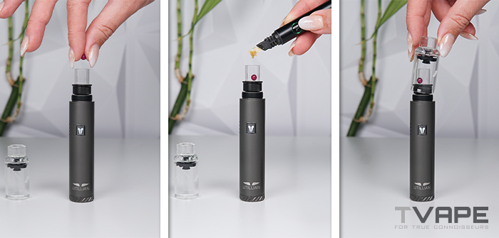 Utillian 6 Dab Pen in a mouth about to be used