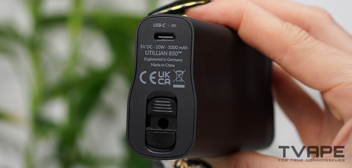 Vaporisateur Utillian 850 en noir avec écran couleur et embout ouvert