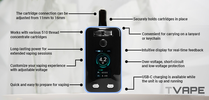 Yocan Uni 3.0 510 Thread Battery with key features written on screen