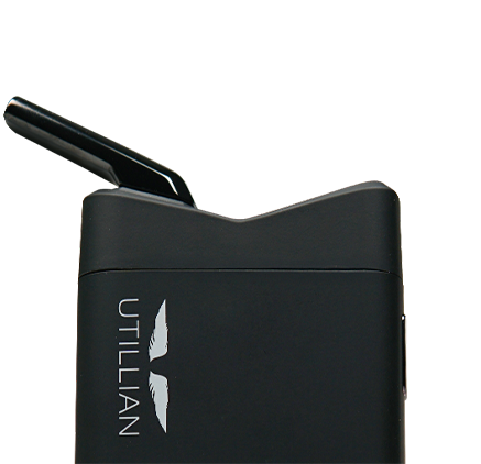 Close up of Utillian dry herb vaporizer and its mouthpiece
